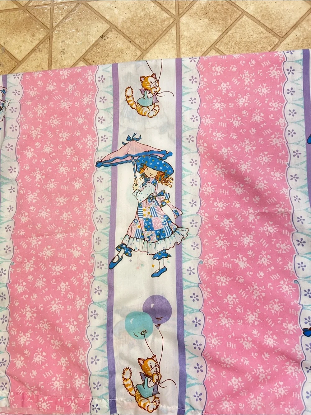 Vtg Holly Hobbie Pink TWIN 2 Piece Sheet Set Flat Sheet And Pillowcase 1990